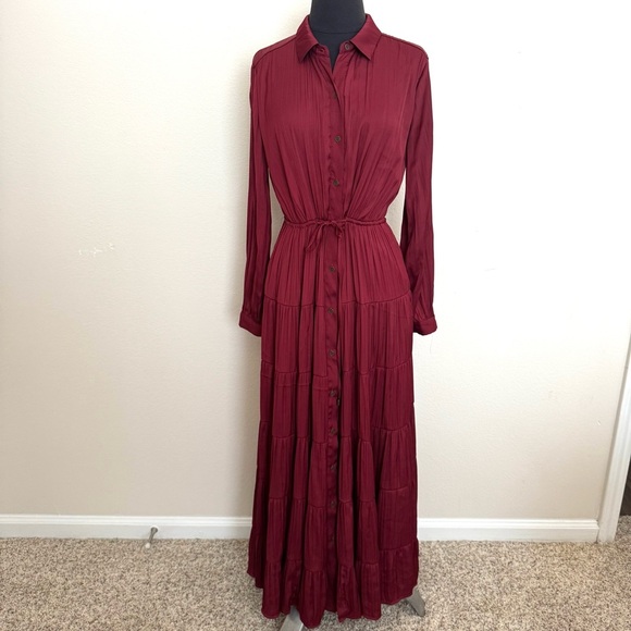 Anthropologie Satin Tiered Button Front Adjustable Maxi Dress Size Small - Picture 4 of 9